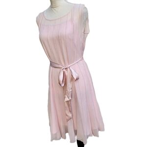 Calvin Klein. Light Pink, Silk knee length dress w/ sheer overlay. Size: 10